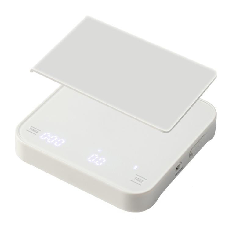 White smart electronic kitchen scale with digital display and tare button