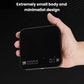 Compact black smart electronic scale held in a hand, showing digital readings