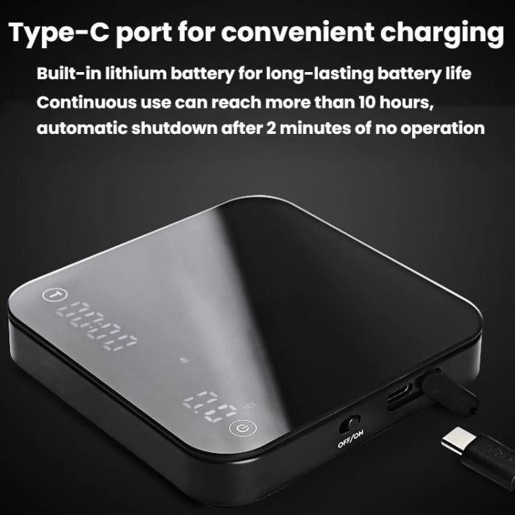 Black smart electronic kitchen scale with Type-C charging port and cable