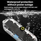 Solar LED warning light bar in clear housing with water droplets, shown close-up