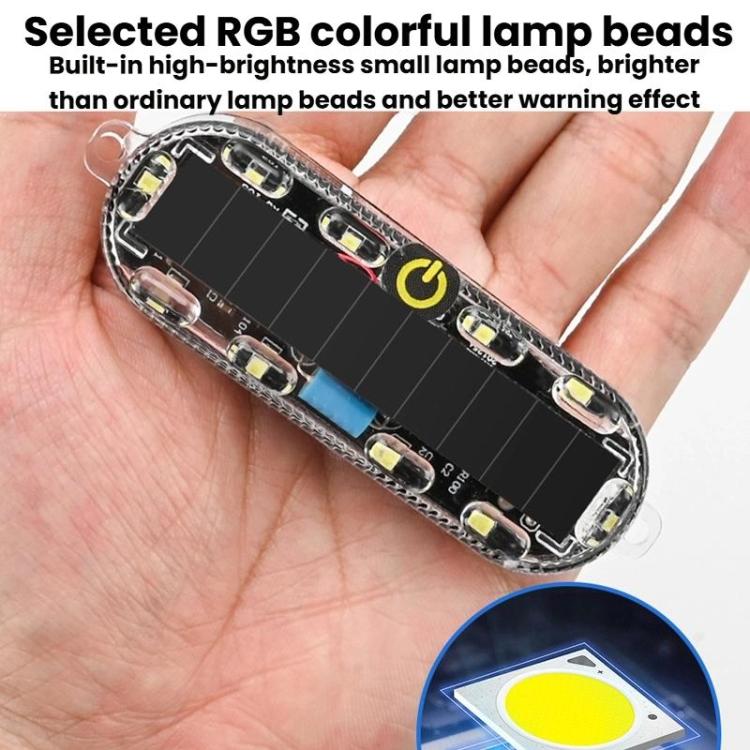 Solar LED warning light bar held in hand, showing multicolor lamp beads