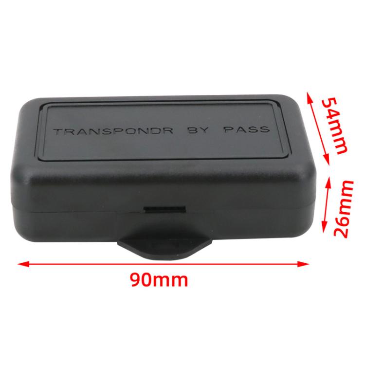 Black transponder bypass module with 90mm x 54mm x 26mm size diagram