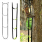 Black rope ladder with loop rungs and neon green trim, attached to a tree