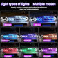 LED light strip showing multiple colors and light modes on a vehicle grille