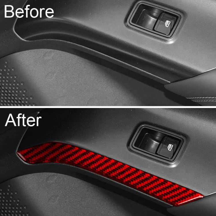Red carbon-fiber look rear door lifting side strip on car door panel
