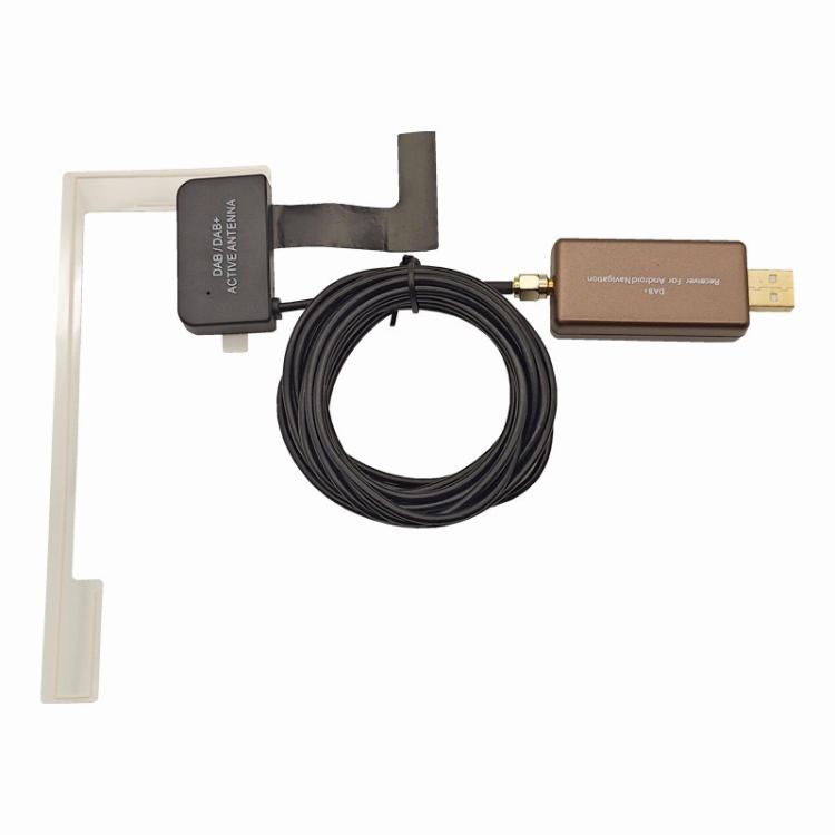 DAB receiver adapter kit with long cable, black controller block, and gold SMA