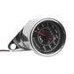 Motorcycle speedometer gauge angled view, chrome rim, black dial, red km/h needle