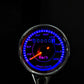Motorcycle speedometer gauge with blue backlit dial, chrome bezel, km/h scale