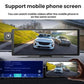 Dashcam with wide screen playback and mobile phone showing the same video