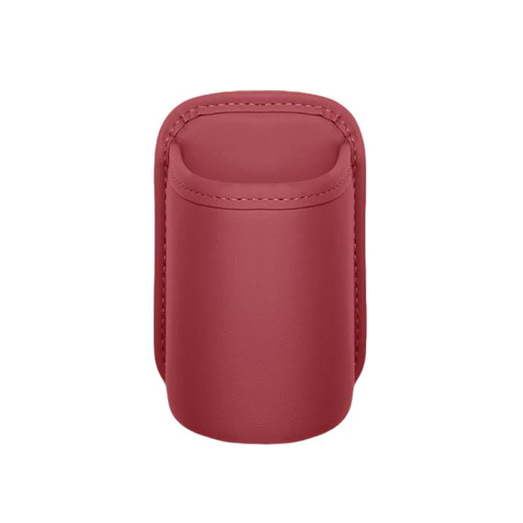 Red car cup holder insert pouch with rounded top and stitched trim
