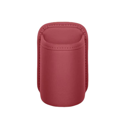 Red car cup holder insert pouch with rounded top and stitched trim