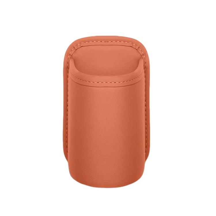 Orange car cup holder insert pouch with rounded top and stitched trim
