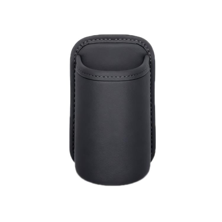Black car cup holder insert pouch with rounded top and stitched trim