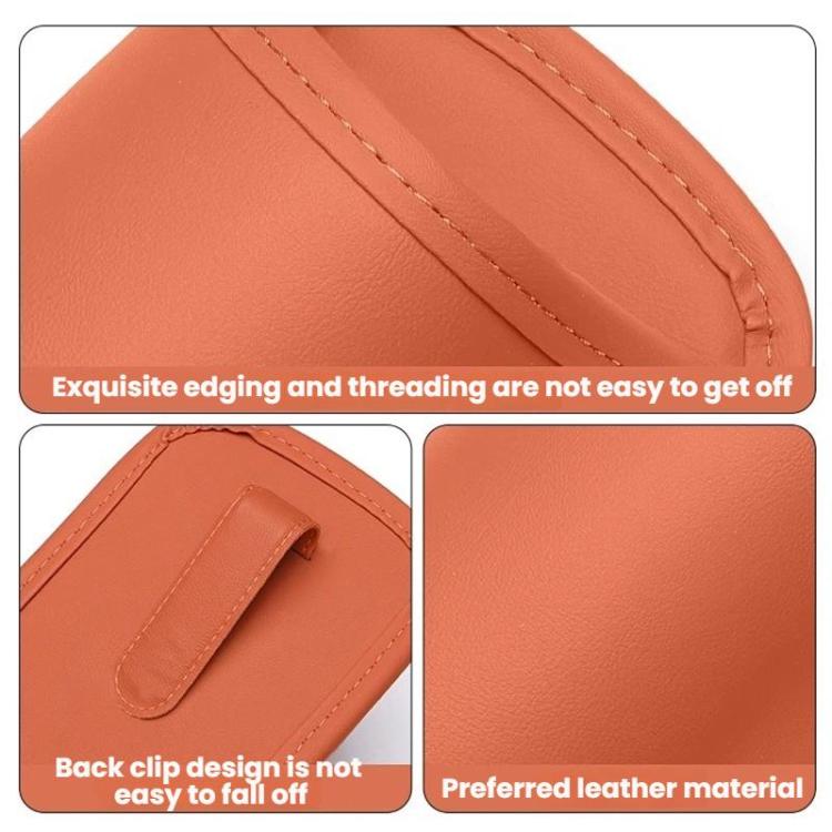 Orange cup holder pouch detail with stitched edges and reinforced seam