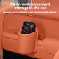 Orange car back cup holder pouch holding a smartphone in the pocket