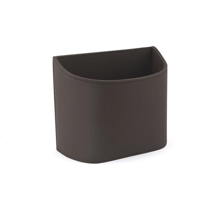 Dark brown leather car trash can storage box with open top