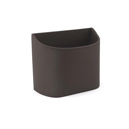 Dark brown leather car trash can storage box with open top