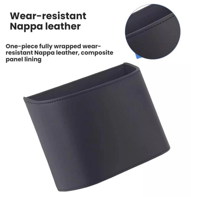 Dark leather car trash can storage box with reinforced stitched edge