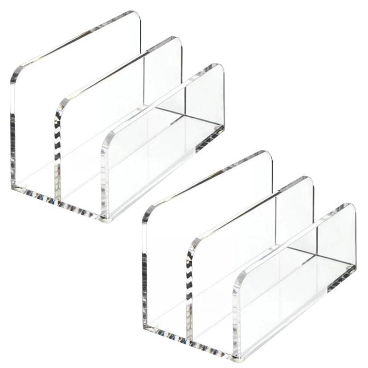 Clear acrylic desk file organizer boxes, two units with open fronts
