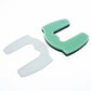 Vacuum HEPA filter replacement pieces: white plastic insert and mint-green foam pad