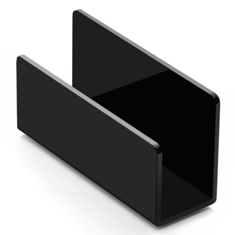 Black desktop mail organizer stand with open front for letter and envelope storage