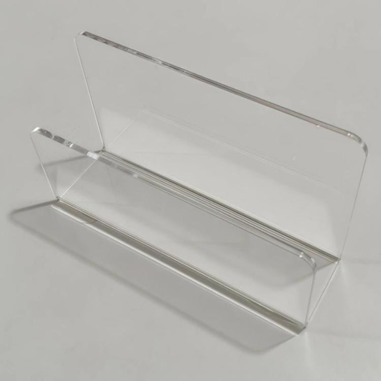 Clear acrylic desktop organizer stand with open front slots for mail and documents