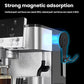 Black magnetic adsorption hook attached to a stainless steel coffee machine