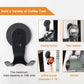 Black magnetic hook holding coffee tools like dosing funnel, filter basket, and scoop
