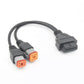 Motorcycle adapter cable with three black connectors and orange 4-pin plugs