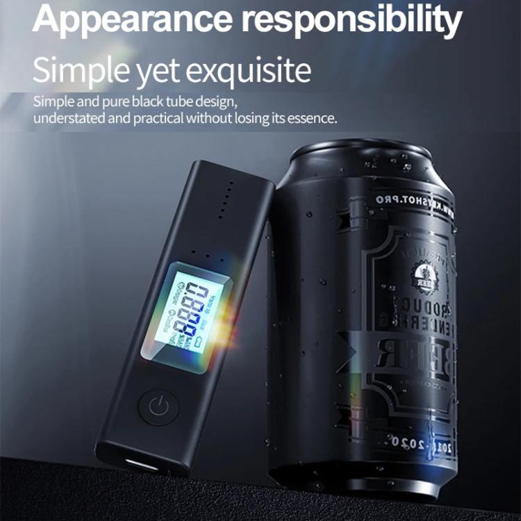 Black breath alcohol tester device with illuminated LCD readout