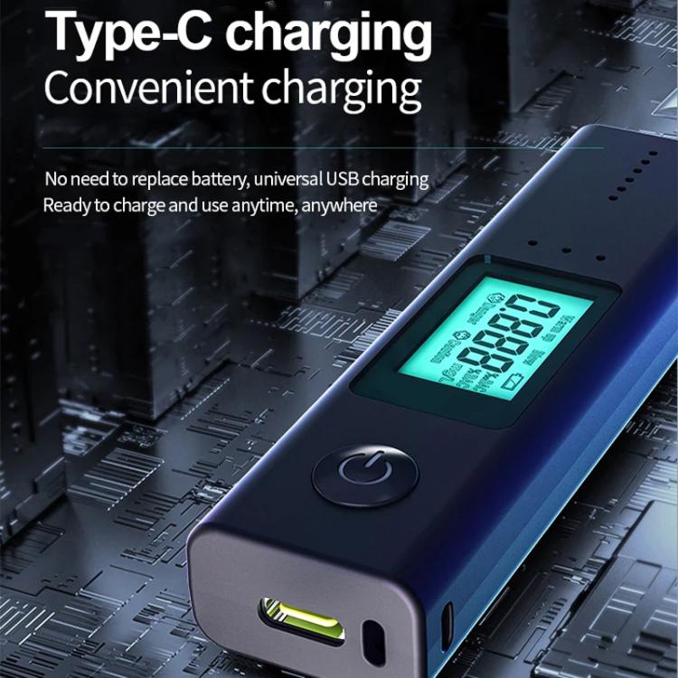 Breath alcohol tester with Type-C charging port and green-lit LCD display