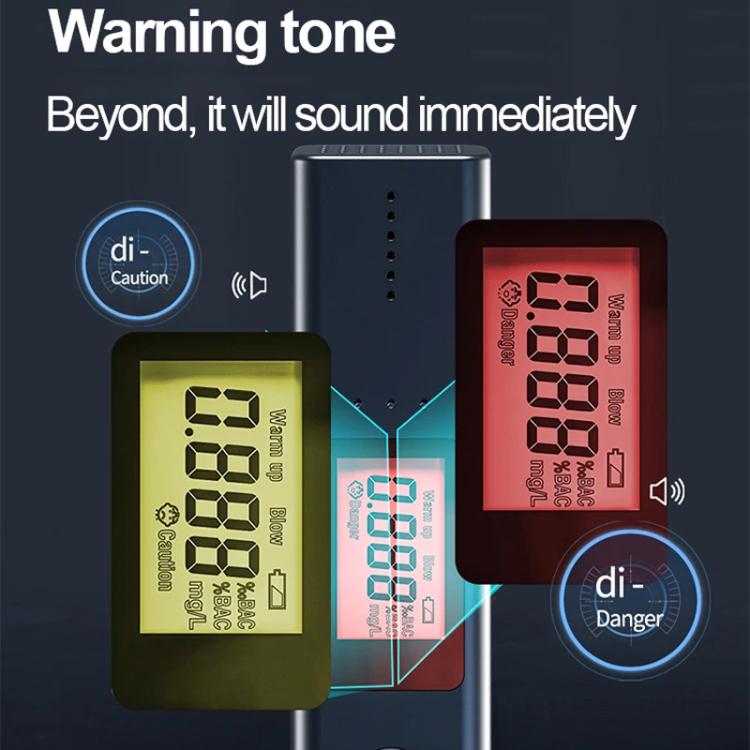 Breath alcohol tester with color-coded LCD warning levels