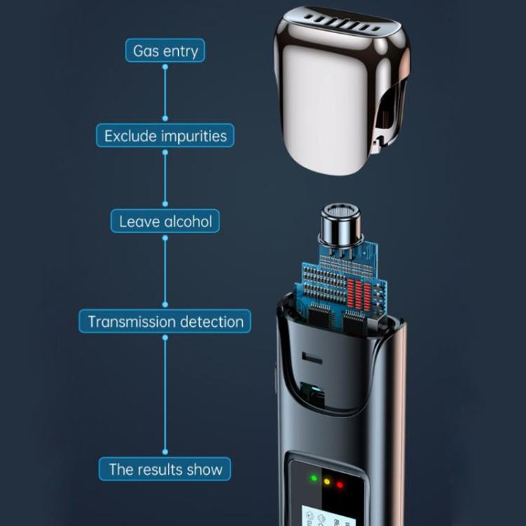 Breathalyzer with open top sensor module and internal circuit board visible