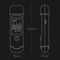 Line drawing of handheld breath alcohol tester, front and side with dimensions