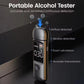 Portable breath alcohol tester with airflow detection illustration and lit mg/100ml display
