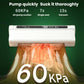 White vacuum sealer with bagging film underneath, pump action graphic behind