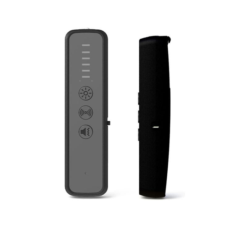 Wireless signal detector shown from side with display panel and side switch
