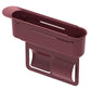 Red retractable car seat storage box with sliding top panel and open handle slots