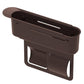 Brown retractable car seat storage box with sliding top panel and open handle slots
