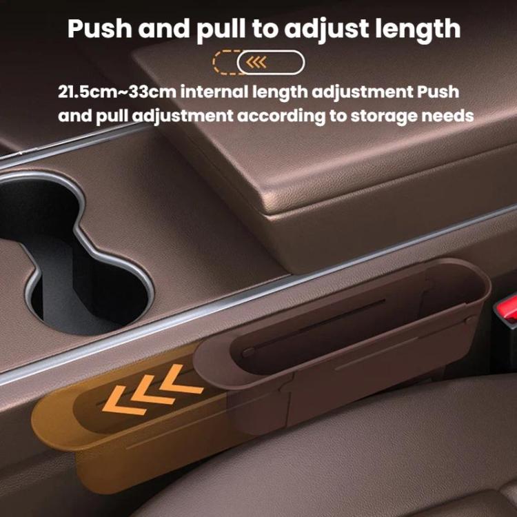Retractable car storage box with adjustable length sliding panel and side grip