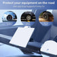 Car dashboard device mount with white holder plate and black suction base on dashboard