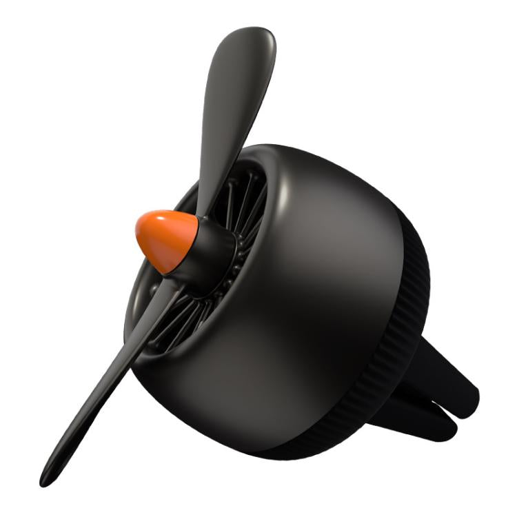 Black car air vent air freshener ornament with gray body and orange accent