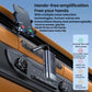 Bluetooth car AUX adapter mounted in a car dashboard with buttons and cable plug