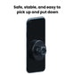 Magnetic ring mount attached to back of a black smartphone, circular base with dial
