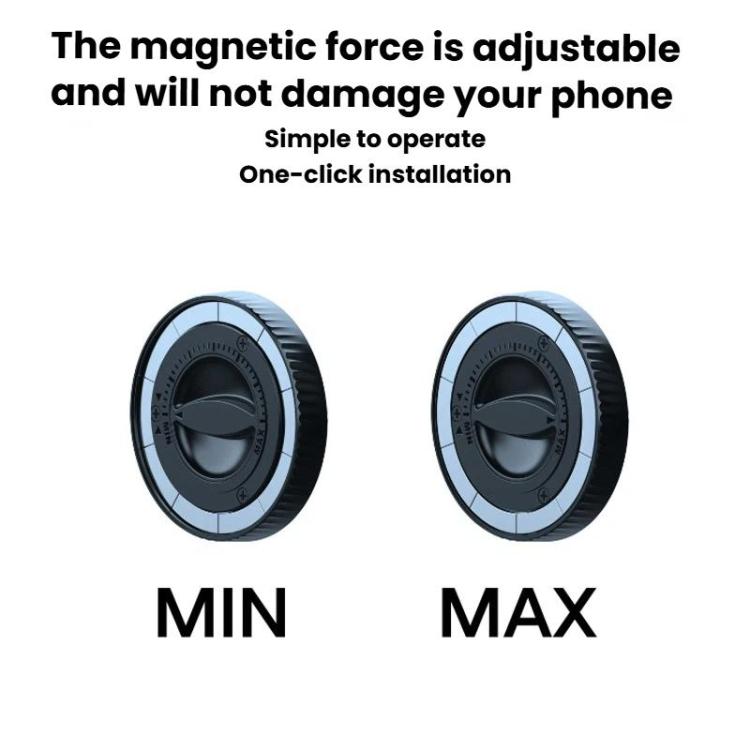 Adjustable magnetic ring mount showing MIN and MAX positions, dark gray