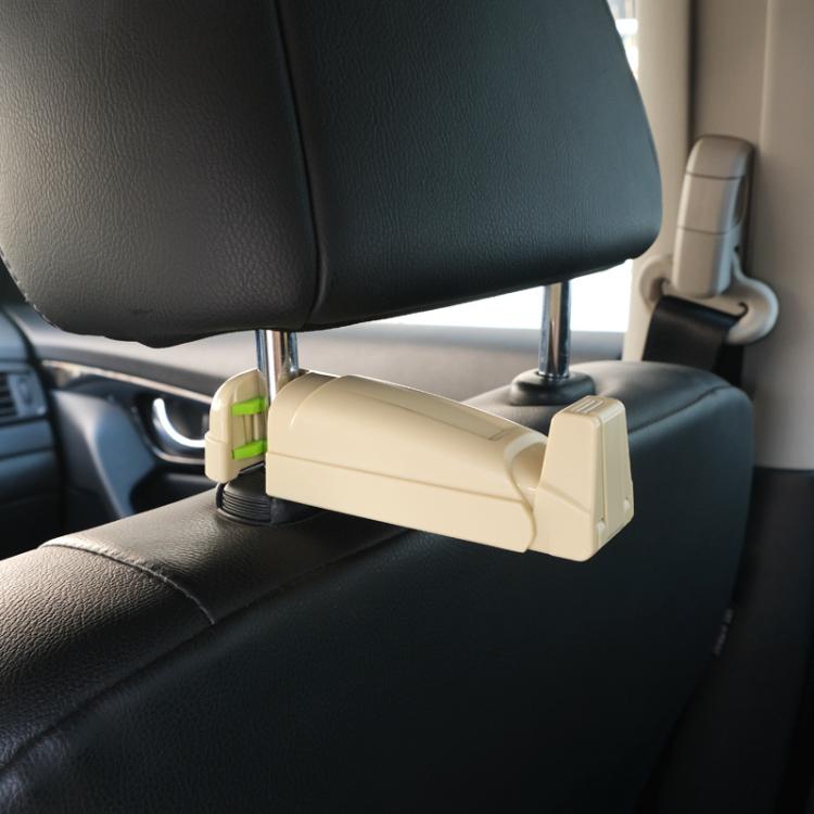 Beige extendable car phone holder mounted on the back seat headrest post