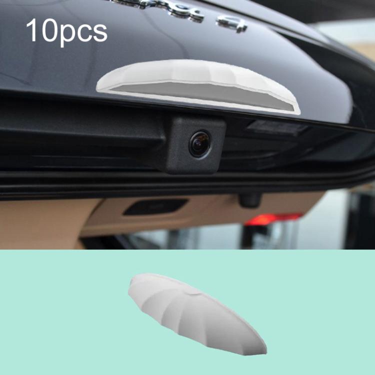 White silicone rear camera rain shield cap with curved visor for reversing camera