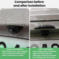 Rear camera rain shield shown before and after installation, curved visor