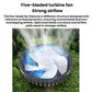 Five-blade turbine fan with circular grille and swirling airflow effect
