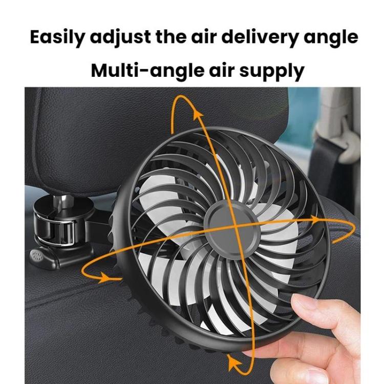 Adjustable-angle clip-on car fan with ring grille and directional airflow